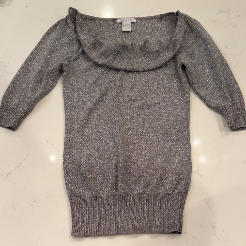 Charlotte Russe Shimmering Silver Off-the-Shoulder Sweater